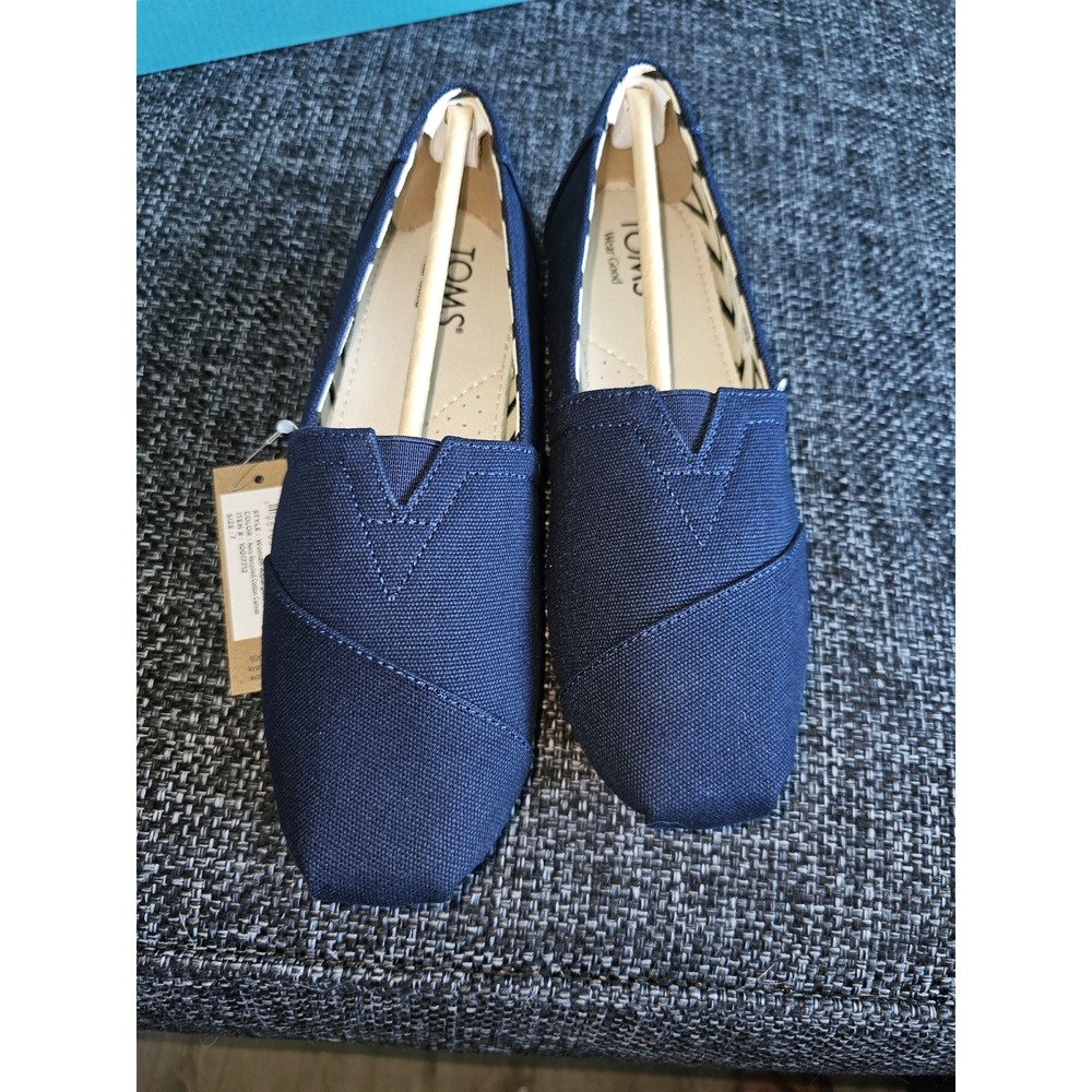 TOMS Alpargata Classic Women Size 7 Navy Blue New Recycled Cotton Canvas Slip On